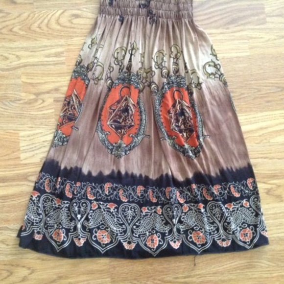 NWT SMOCK TOP SUNDRESS BROWN & BLACK DRESS  M - Picture 3 of 3